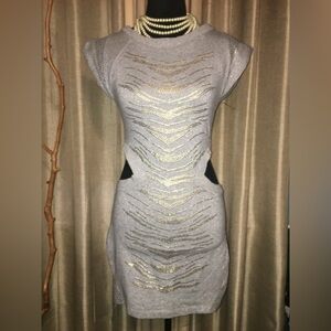 Bebe Vintage Gray and Gold studded Women's cutout Dress